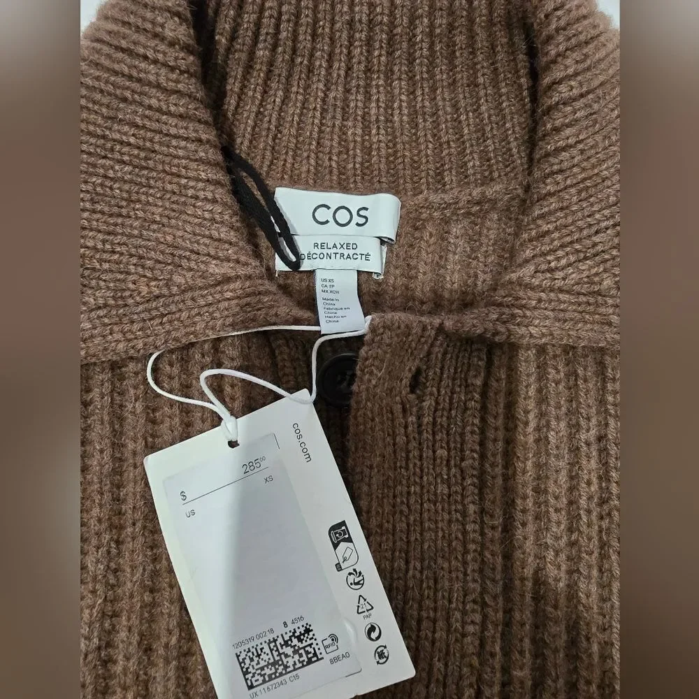 COS Alpaca Blend Ribbed Button Down Cardigan For Men Size XS